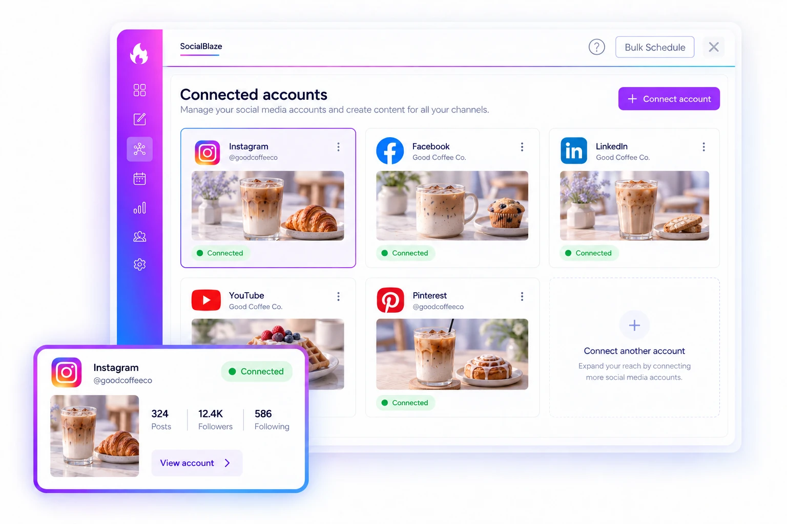 Connect your social accounts to one workspace.
