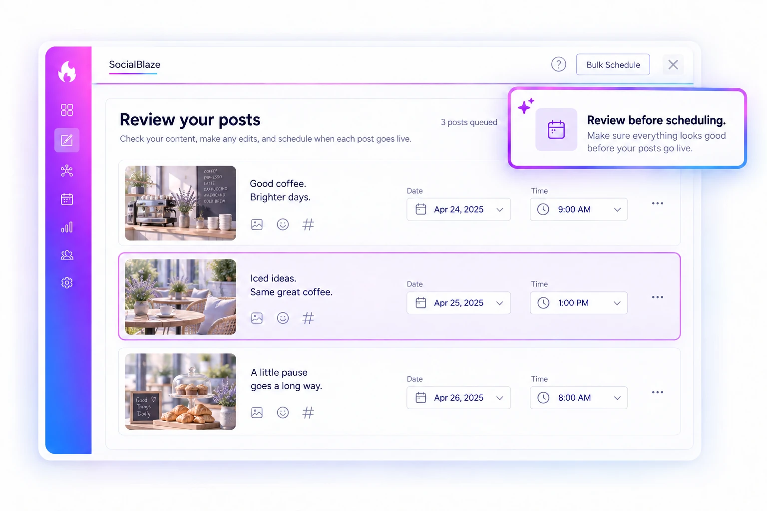 Check the content before scheduling.