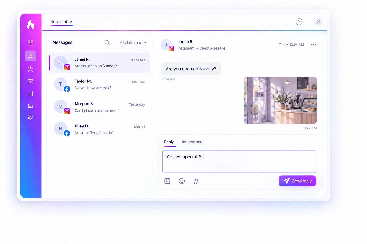 Bring supported conversations into one inbox.