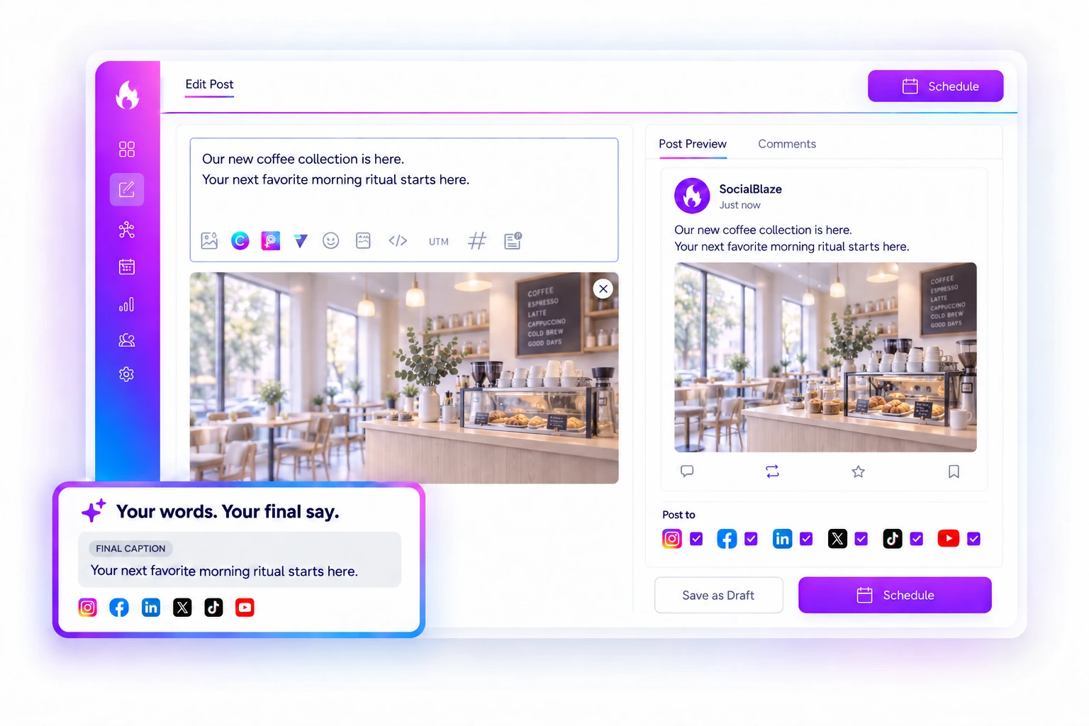 Bring saved content into your next post.