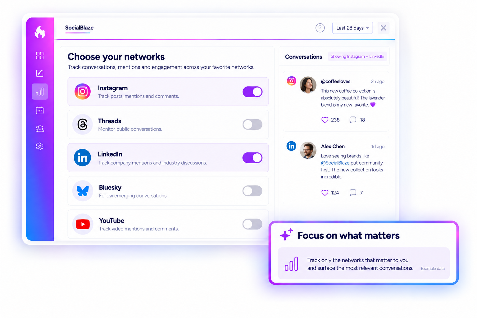 Select connected networks and focus your conversation view