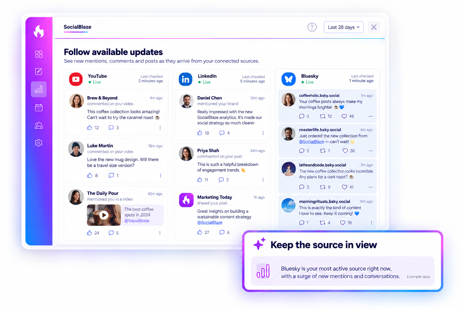Network live streams showing available source updates