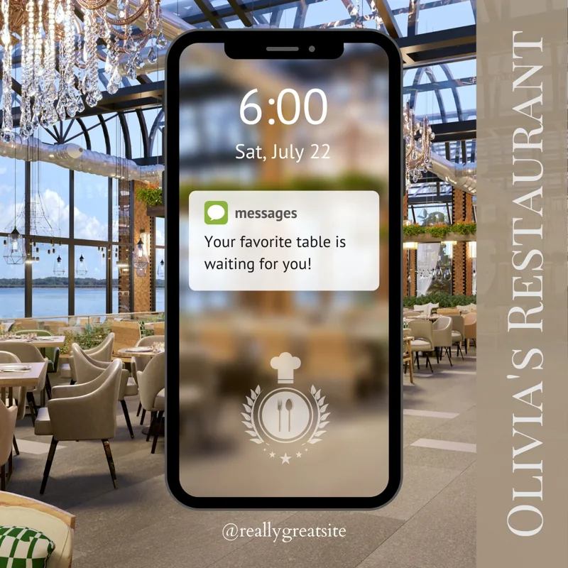 Blue Tan Elegant Restaurant Phone Reservation  Instagram Post