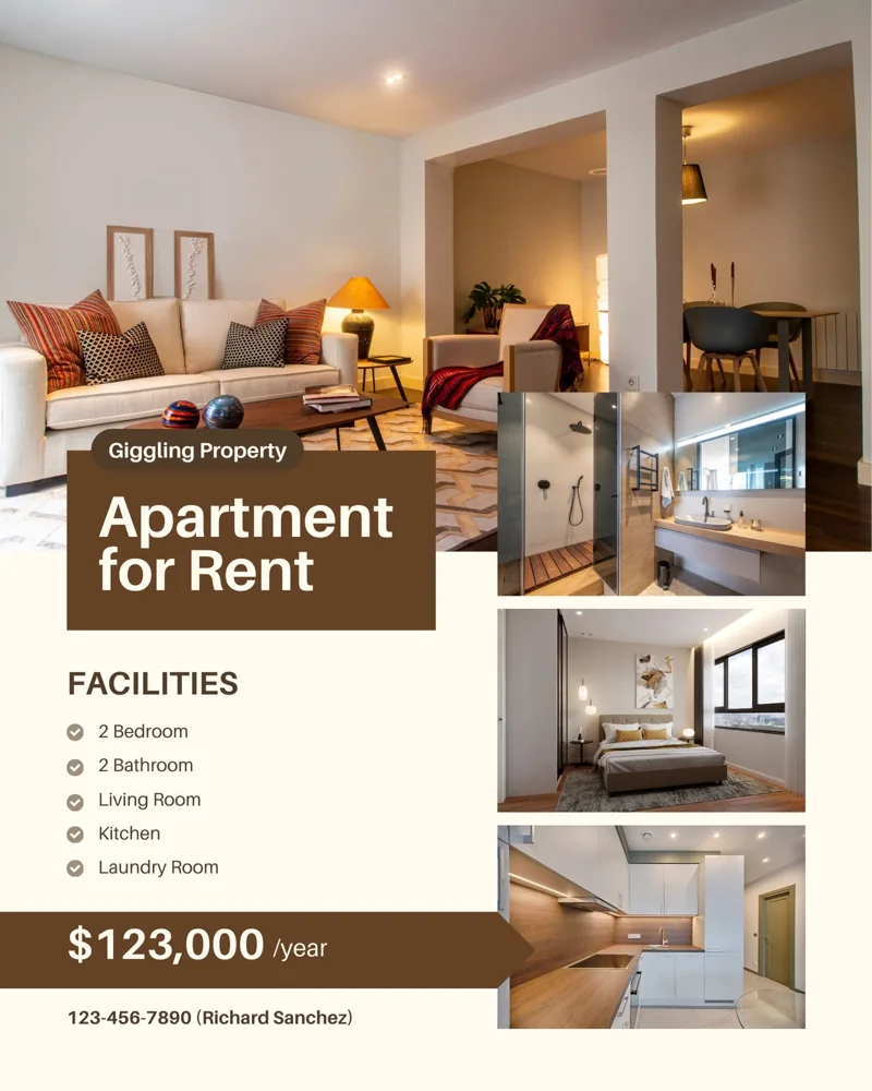 Brown Minimalist Apartment or Property Rent Promotion Instagram Post