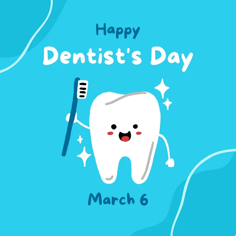 Blue and White Illustrated Happy Dentist's Day Instagram Post