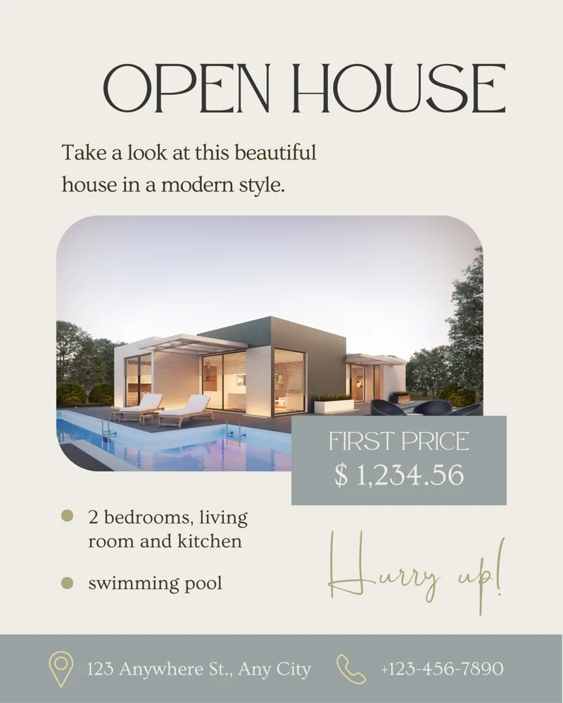 Beige and Green Minimalist Real Estate Open House Instagram Post