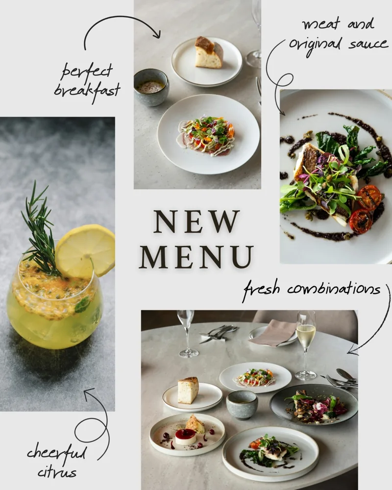 Gray Neutral Elegant New Menu Restaurant Photo Collage Instagram Post