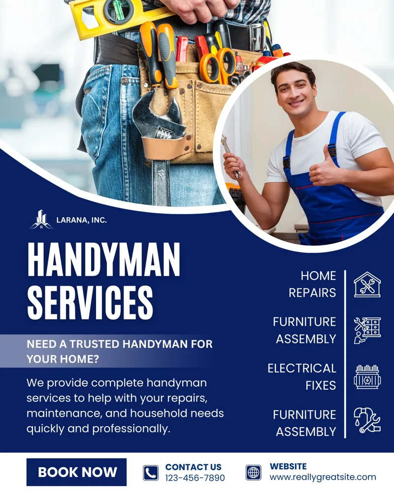 Blue and White Modern Handyman Services Instagram Post