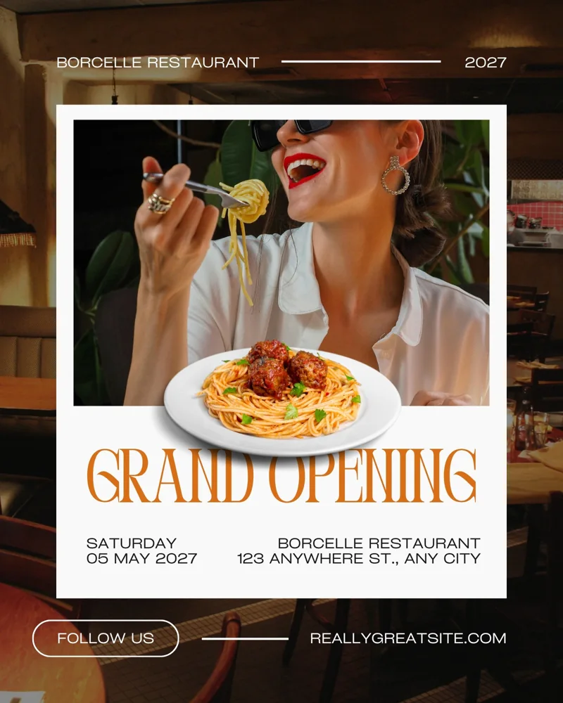 White Orange Minimalist Grand Opening Restaurant Instagram Post