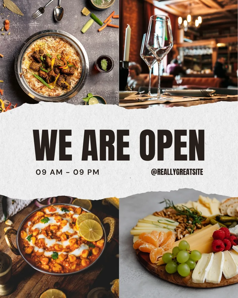 Yellow and Black Vintage We are Open Restaurant Instagram Post