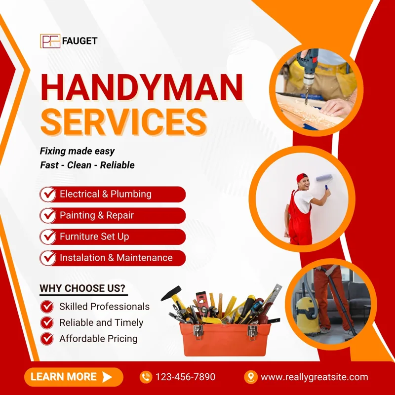 Red and Orange Dynamic Handyman Services Instagram Post