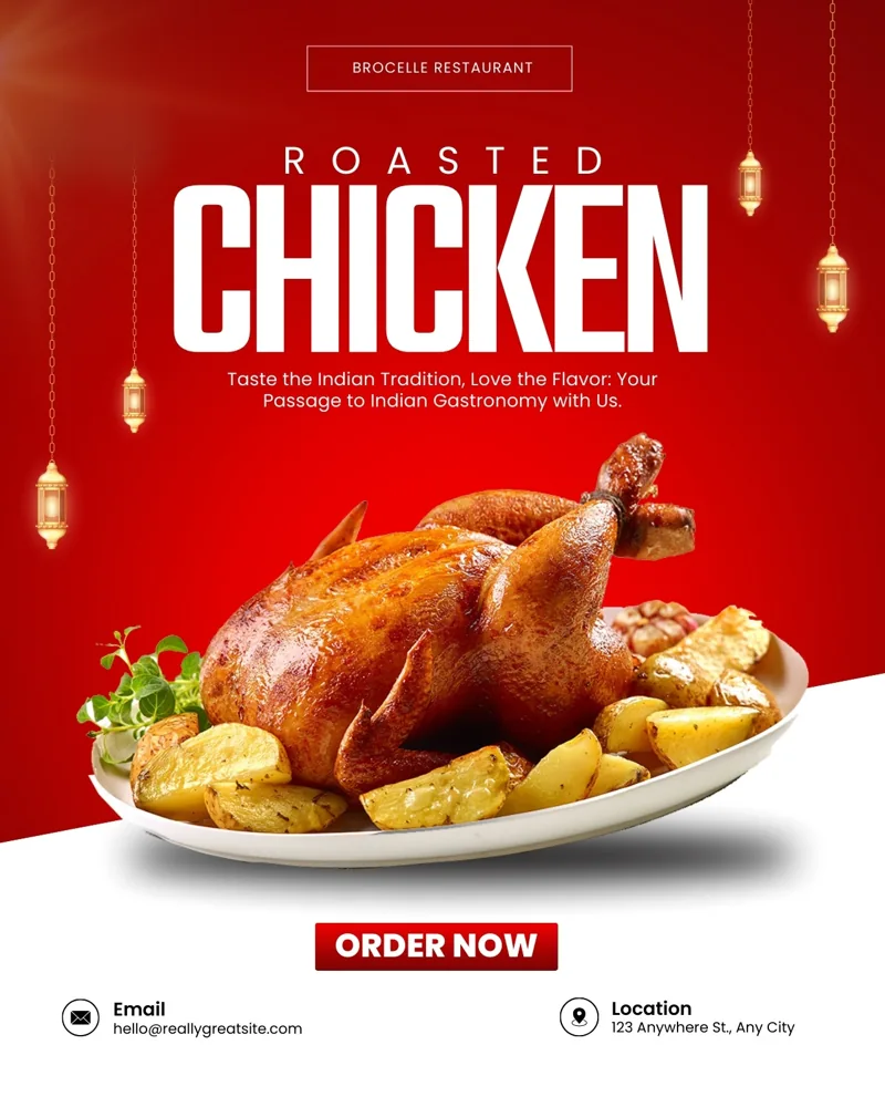 Red and White Modern Chicken Restaurant Instagram Post