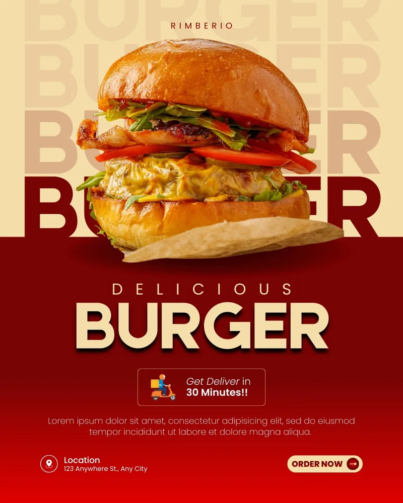 Red and Beige Modern Burger Restaurant Instagram Post