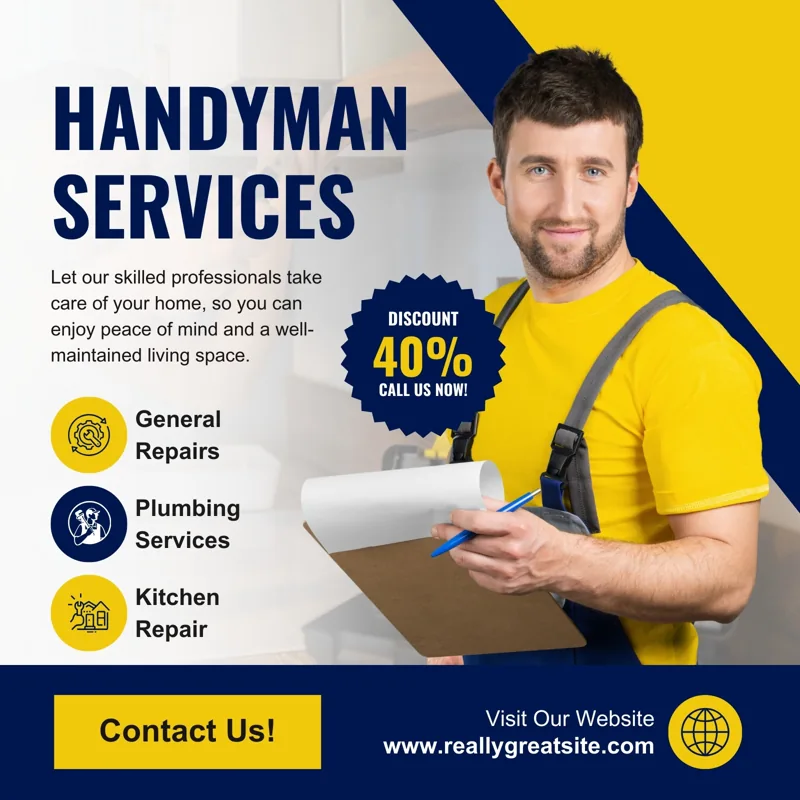 Blue and Yellow Modern Handyman Services Instagram Post