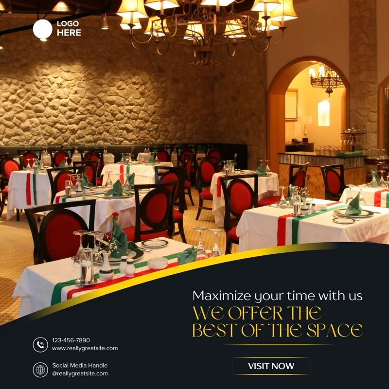 Dark Blue and Yellow Illustrated Restaurant Instagram Post