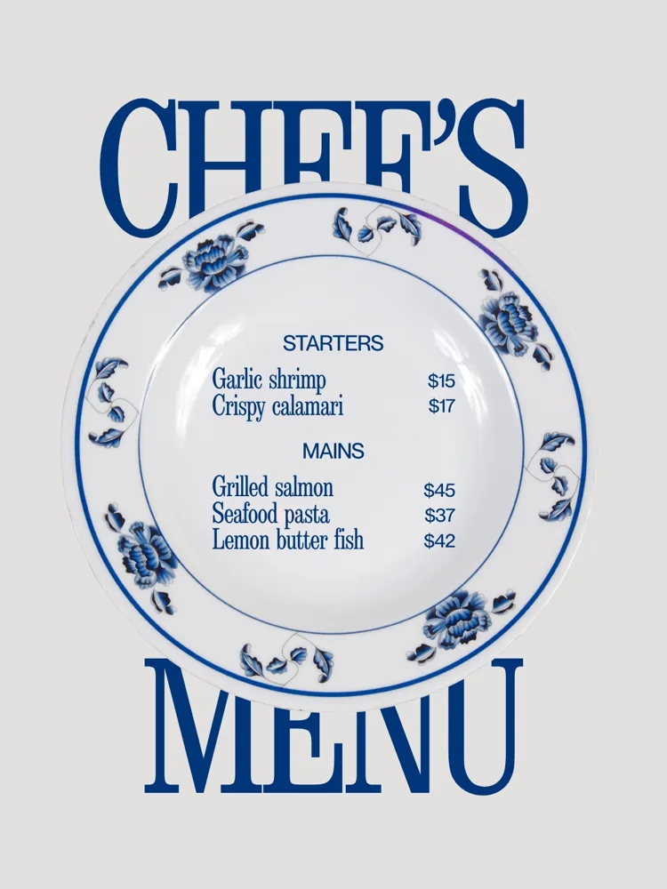 Blue Gray Typographic Chef Menu Restaurant Food Instagram Post
