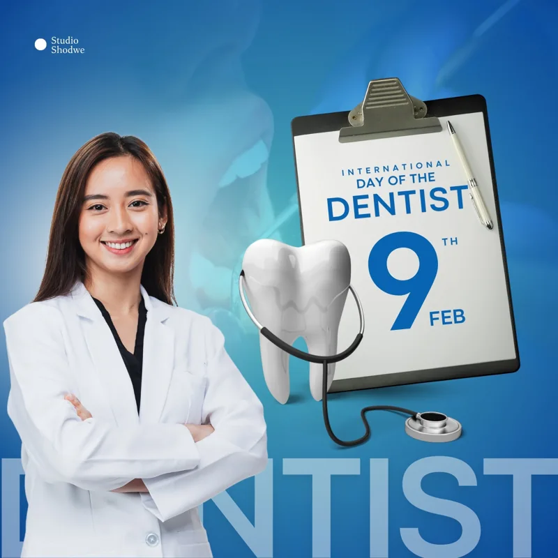 White and Blue Modern Dynamic International Day of the Dentist Social Media Graphic