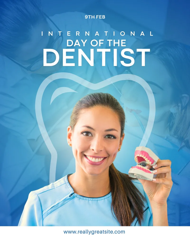 White and Blue Modern International Day of the Dentist Social Media Graphic