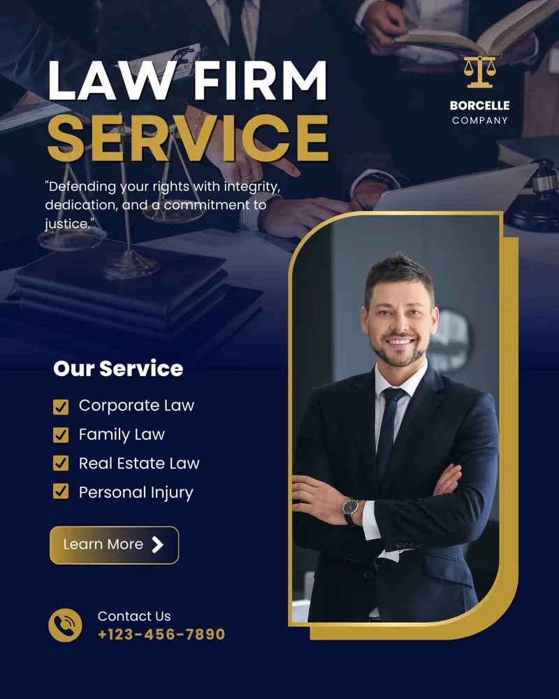 Dark Blue and Gold Modern Law Firm Legal Services Promotion Instagram Post