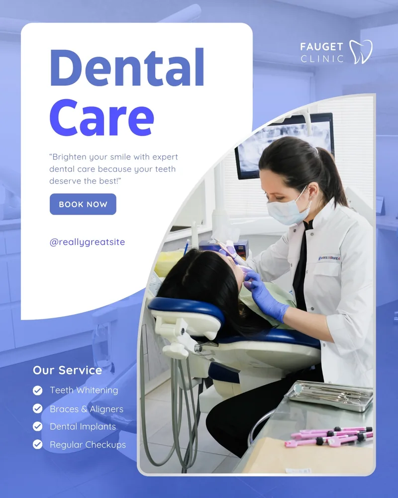 Blue and White Modern Dental Care Clinic Services Instagram Post