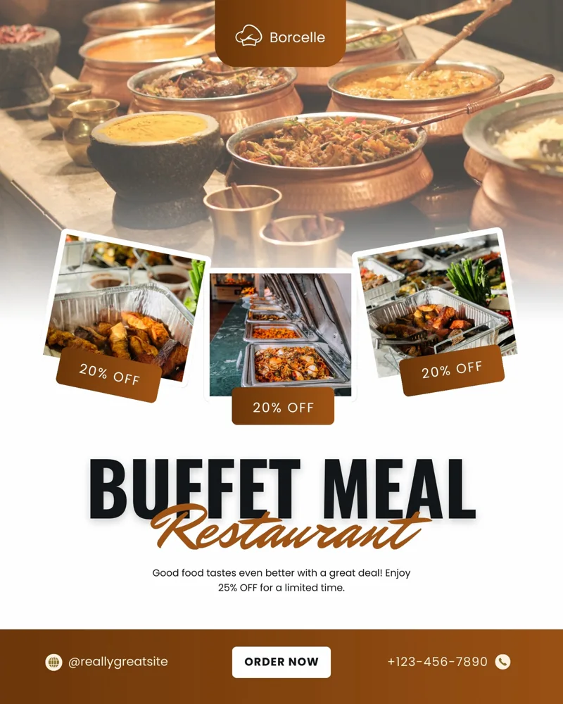 Brown and White Modern Buffet Meal Restaurant Promotion Instagram Post 