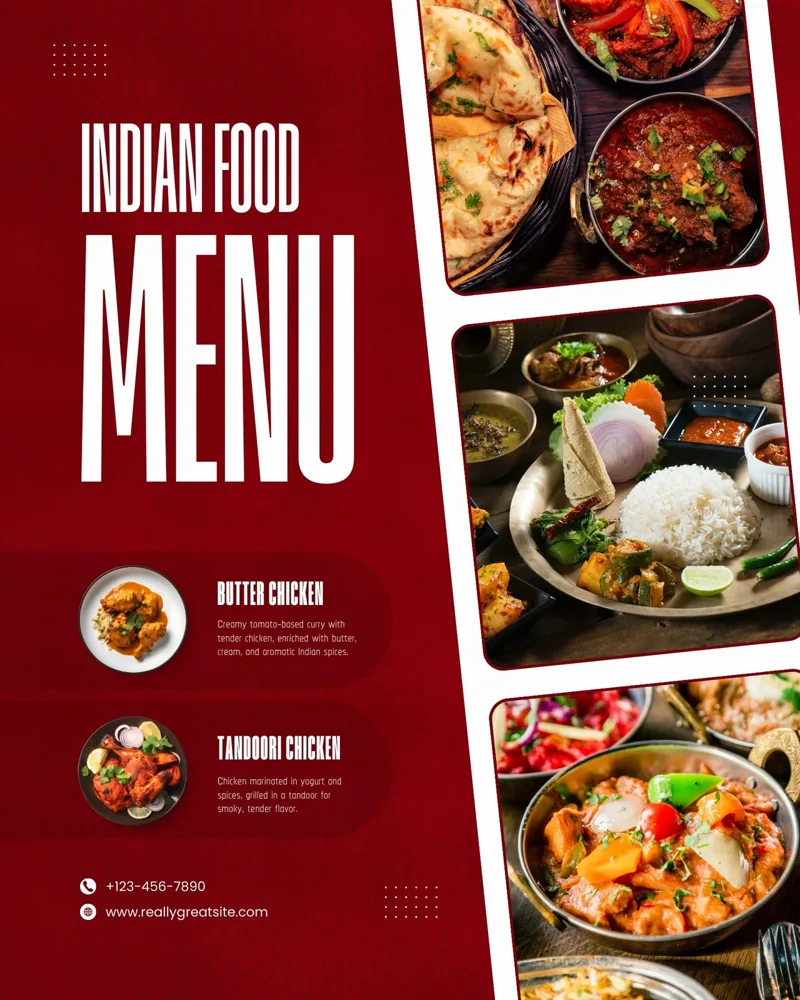 Red and White Modern Indian Restaurant Food Instagram Post