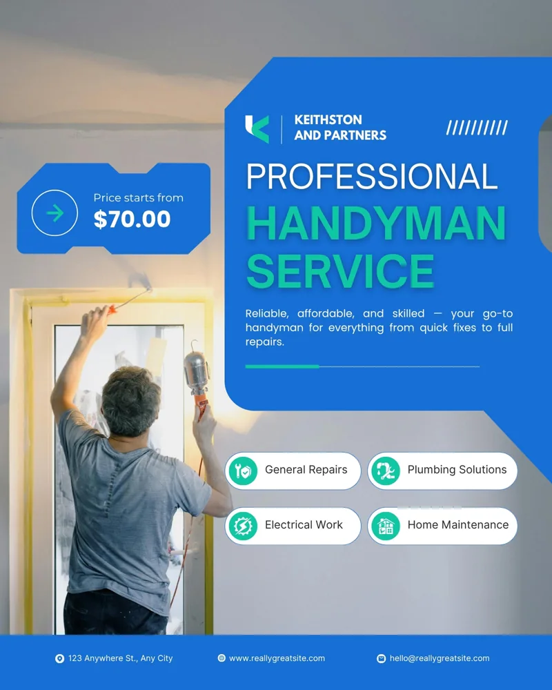 Blue and White Modern Handyman Service Instagram Post