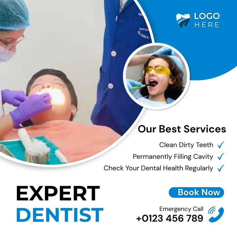 Blue and White Modern Expert Dentist Instagram Post