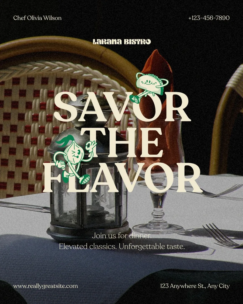Beige Photocentric Illustrated Restaurant Dinner Instagram Post