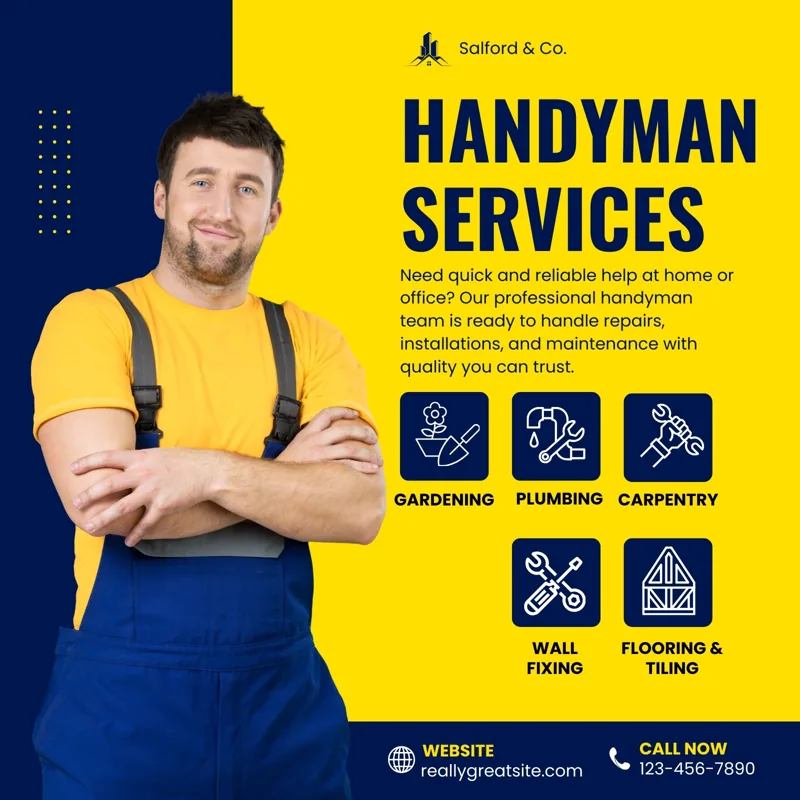 Blue and Yellow Modern Handyman Services Instagram Post