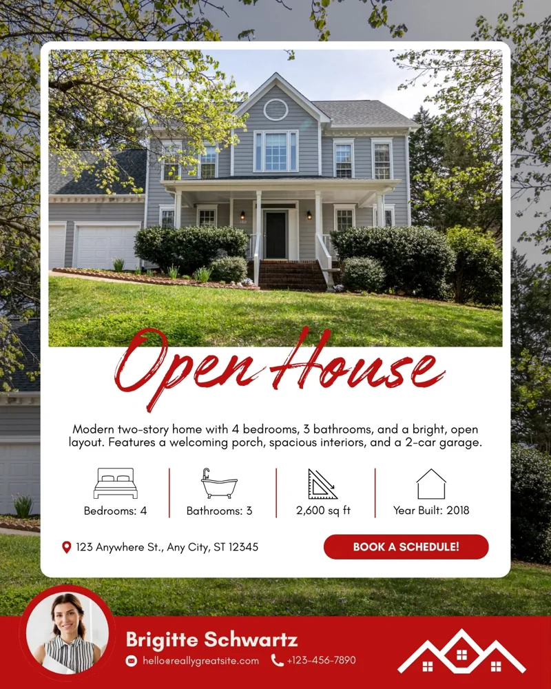 White and Red Modern Open House Instagram Post
