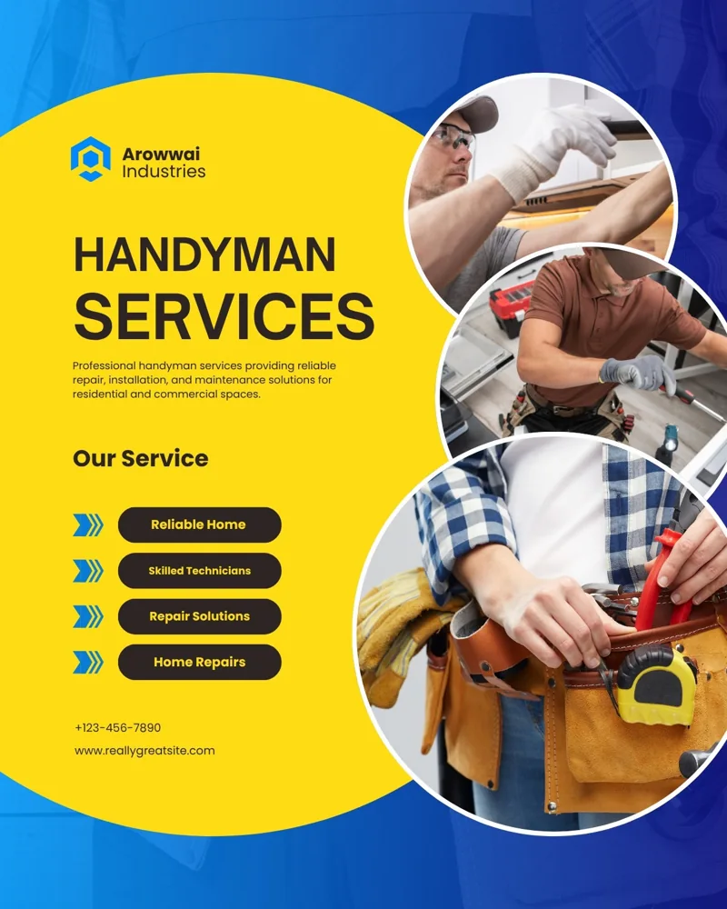 Blue Yellow and White Modern Handyman Service Instagram Post