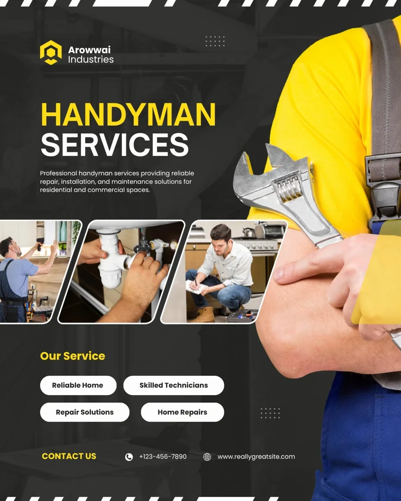Black White and Yellow Modern Handyman Service Instagram Post