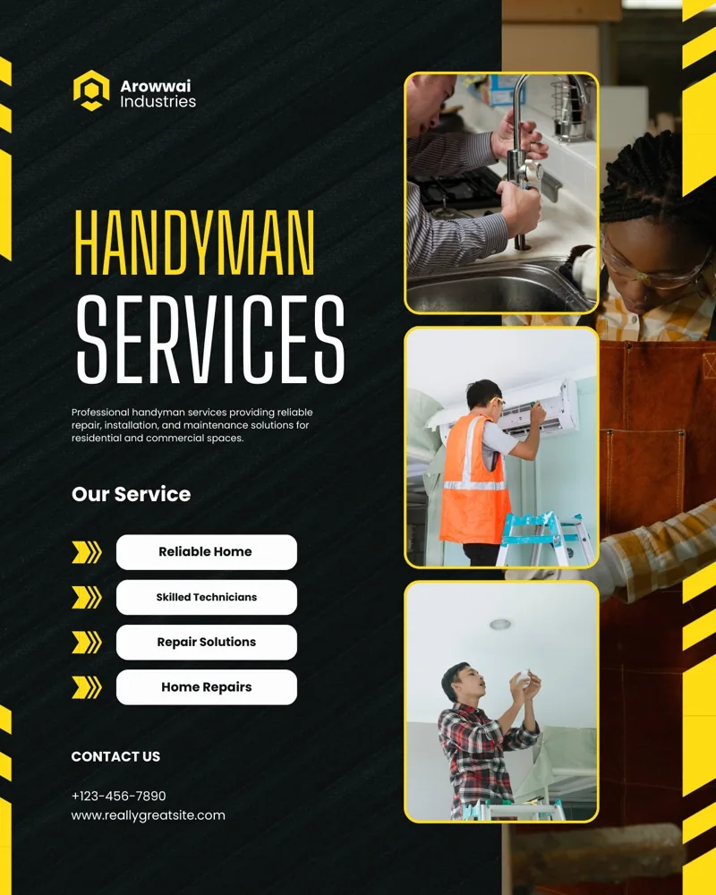 Black Yellow and White Modern Handyman Service Instagram Post