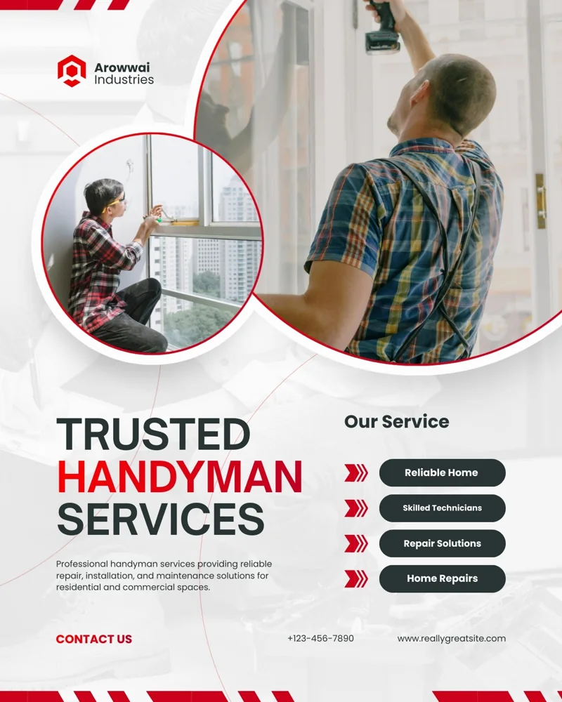 White and Red Modern Handyman Service Instagram Post