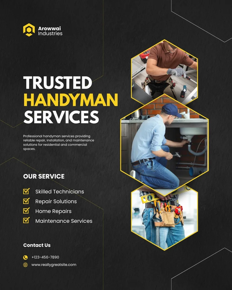 Black White and Yellow Modern Handyman Service Instagram Post