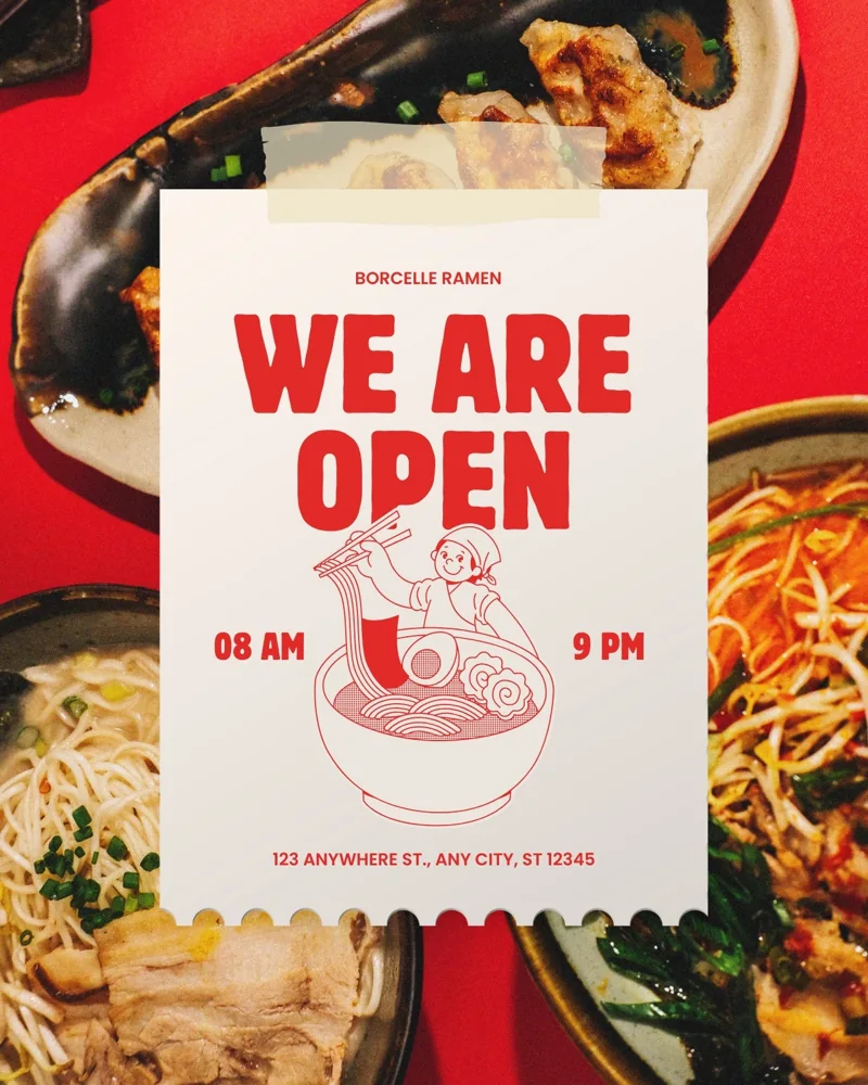 Red and White Bold Ramen Restaurant Instagram Post