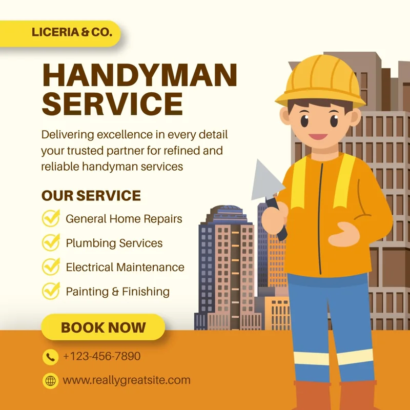 Brown And Orange Illustrated Handyman Service Instagram Post