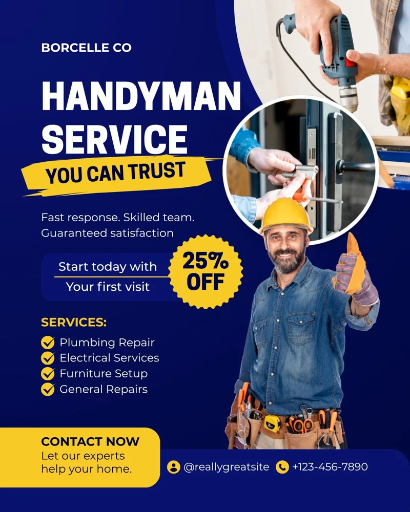 Blue Yellow Modern Handyman Services Instagram Post