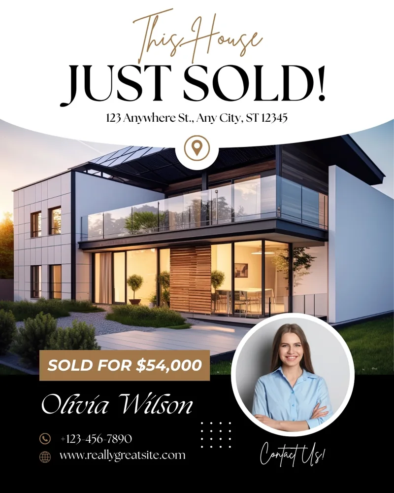 White Black and Blue Modern Real Estate Sold House Instagram Post