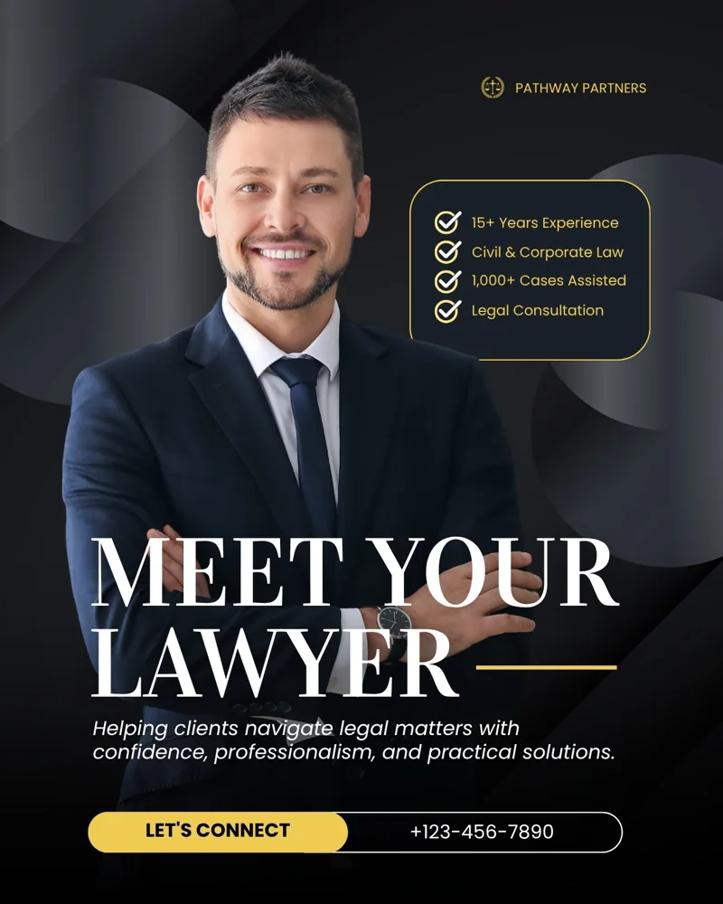 Black White and Yellow Modern Professional Lawyer Promotional Instagram Post