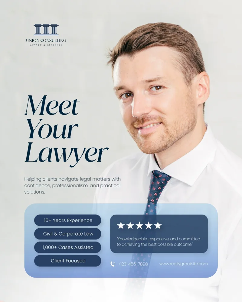 White and Blue Modern Professional Lawyer Promotional Instagram Post