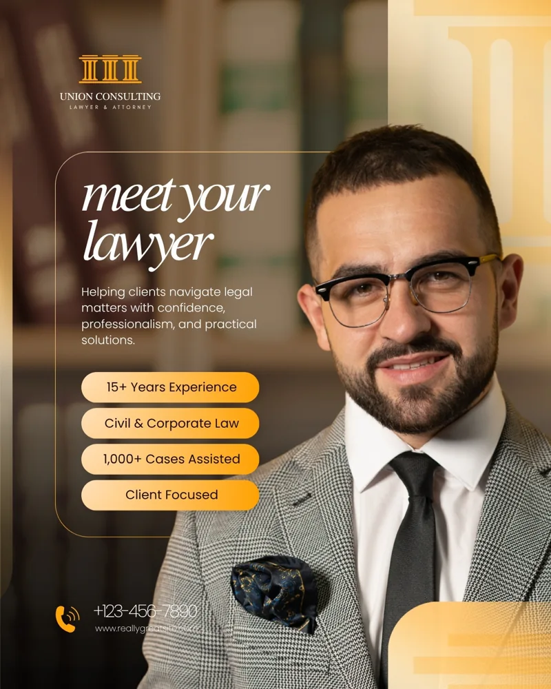 Brown White and Yellow Modern Professional Lawyer Promotional Instagram Post