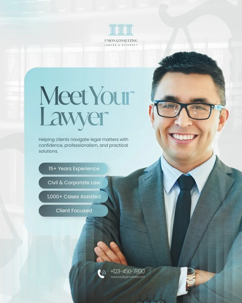 Blue and White Modern Professional Lawyer Promotional Instagram Post
