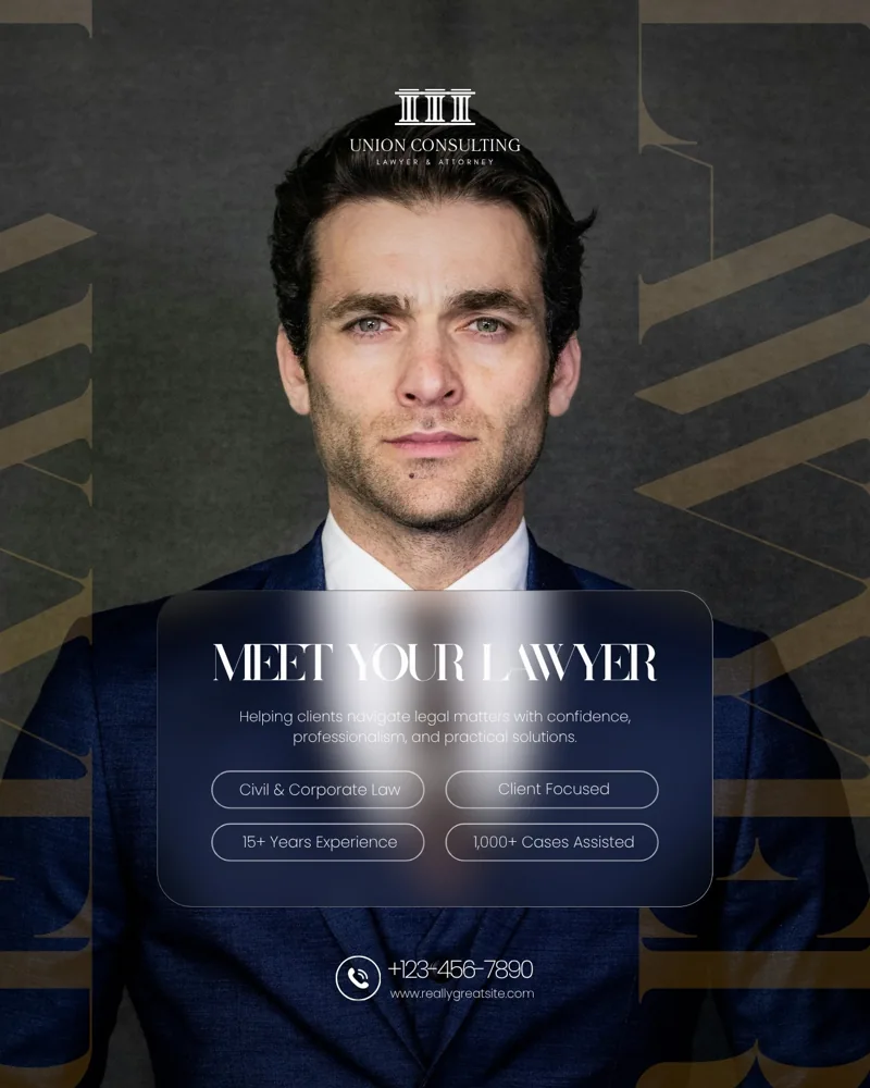 Navy Gray and White Modern Professional Lawyer Promotional Instagram Post