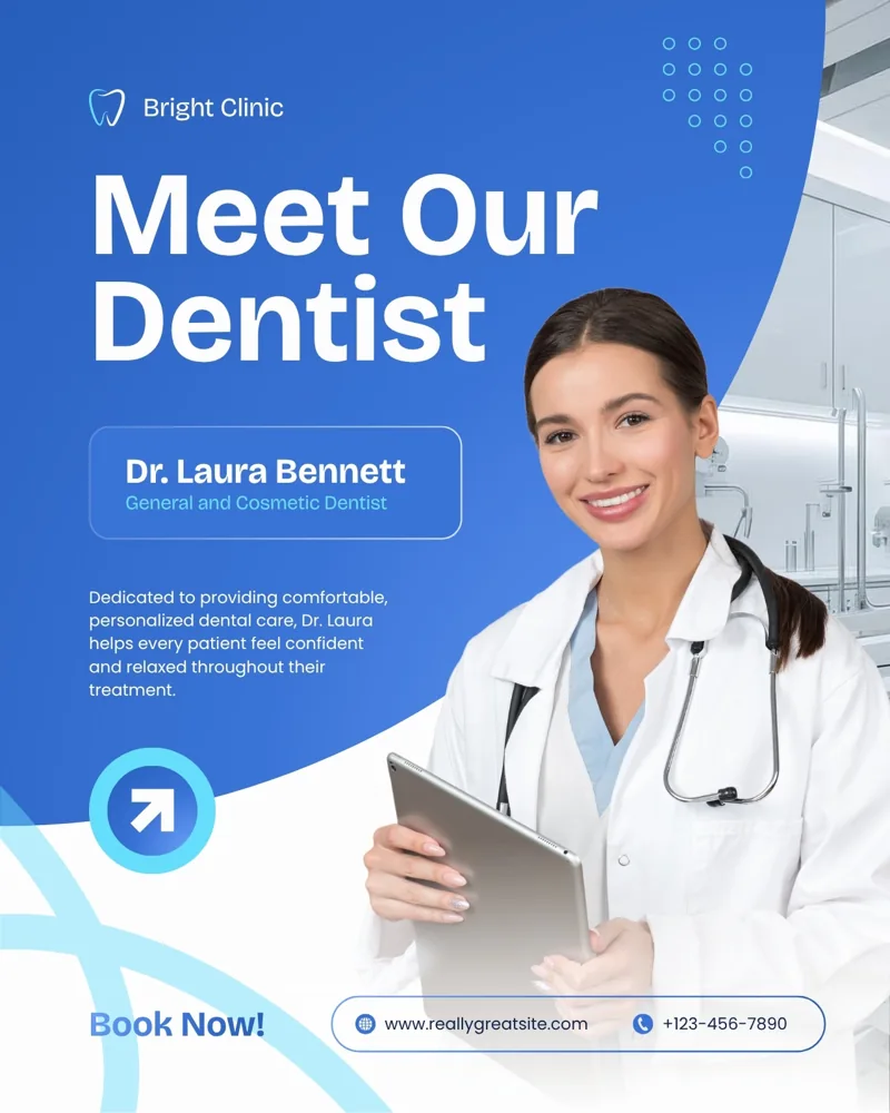 Blue and White Modern Dentist Instagram Post