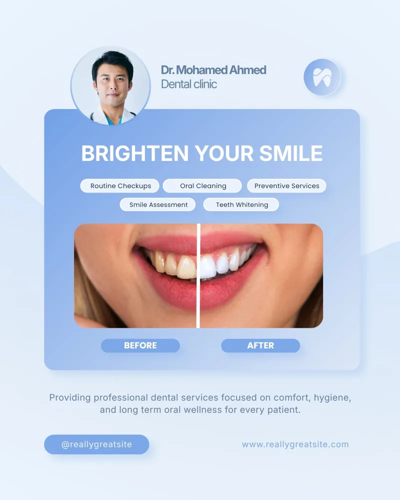 Blue and White Modern Dental Care Clinic Services Instagram Post