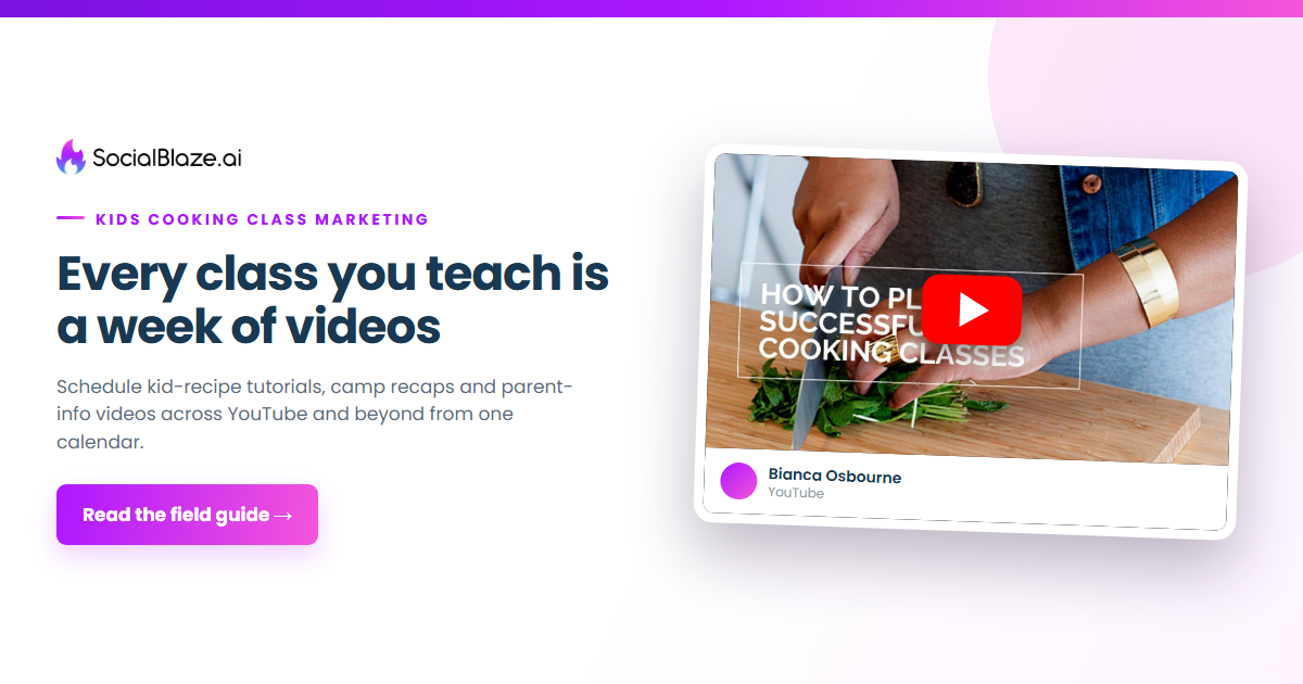 YouTube Programador para clases de cocina para niños | SocialBlaze